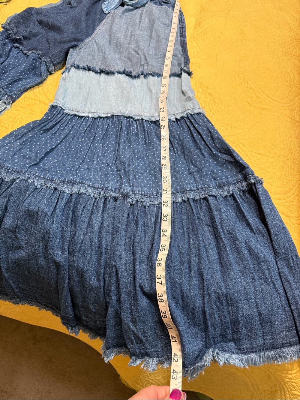 H010 NWT Young Threads M w13-19 Patchwork Wide-Leg Denim Jumpsuit Pants - Blue - Picture 7 of 9
